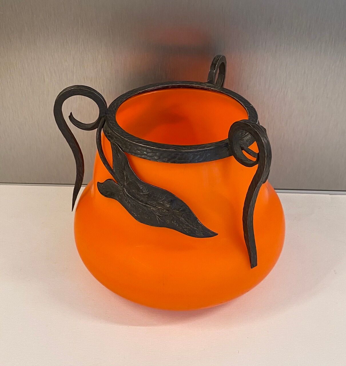 Orange glass vase, signed Val, 30s/40s