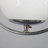 Czechoslovak Art Deco chrome chandelier with opaline glass, 1930s