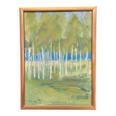 Huile sur toile originale suédoise - "Försommarbjörkar vid Sundet" par Einar