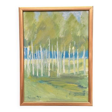 Original Swedish Oil on Canvas - "Försommarbjörkar vid Sundet" by Einar