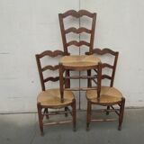 3 old straw chairs, in beech