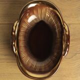 Dish or pocket tray in brown and gold ceramic with two handles signed
