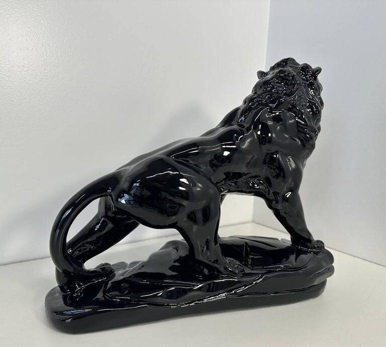 Polished Black Terracotta Lion Art Deco Italian, 1930s