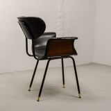 Italian Design Rosewood 'Swan' Side Chair with Black Leatherette Upholstery