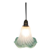 Antique lampshade tulip in turquoise opaline glass, vintage decor from the 1930s-50s.