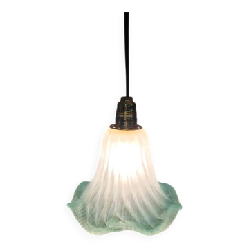 Antique lampshade tulip in turquoise opaline glass, vintage decor from the 1930s-50s.