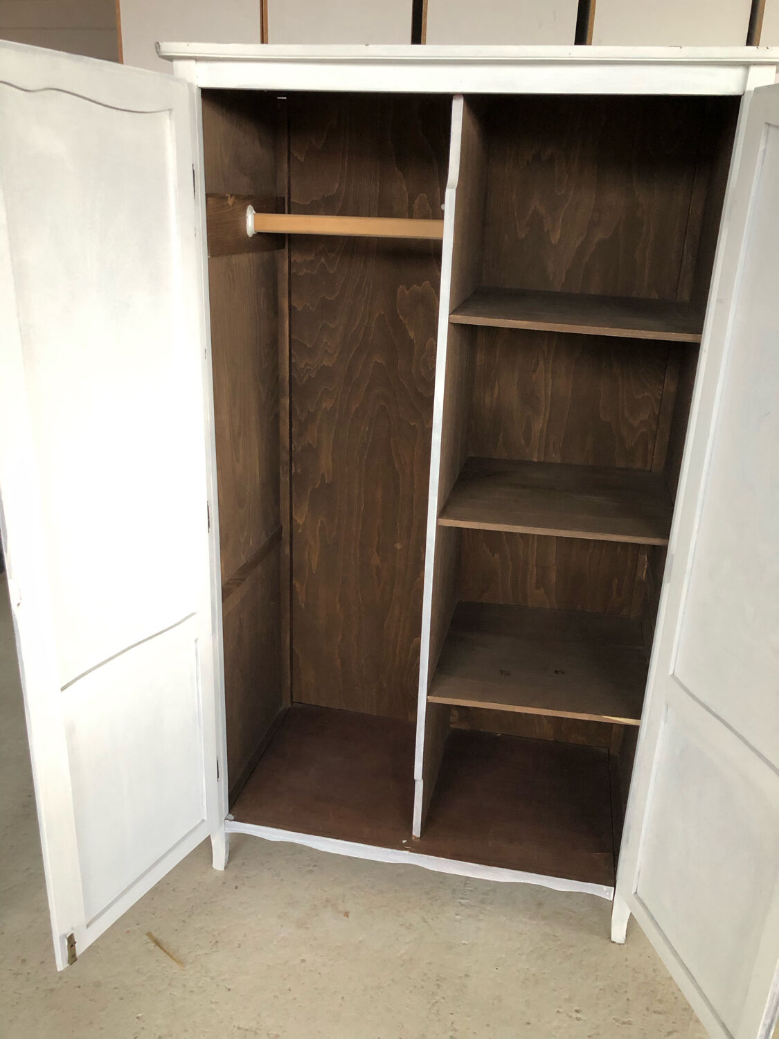 Wooden cabinet with wardrobe and shelves