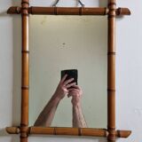 Turned wooden mirror in imitation of bamboo, from the 40s-50s, 43 x 57 cm