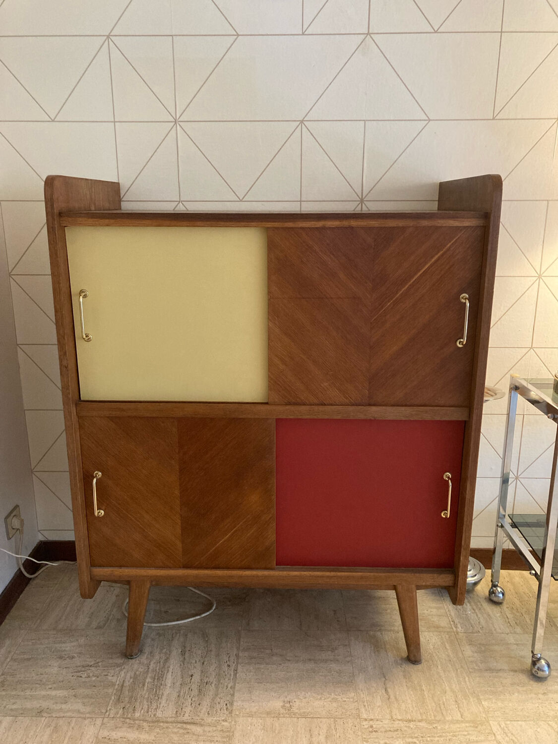 Buffet with 4 sliding doors, vintage wood and Formica