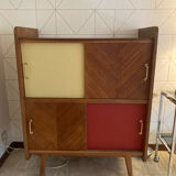 Buffet with 4 sliding doors, vintage wood and Formica