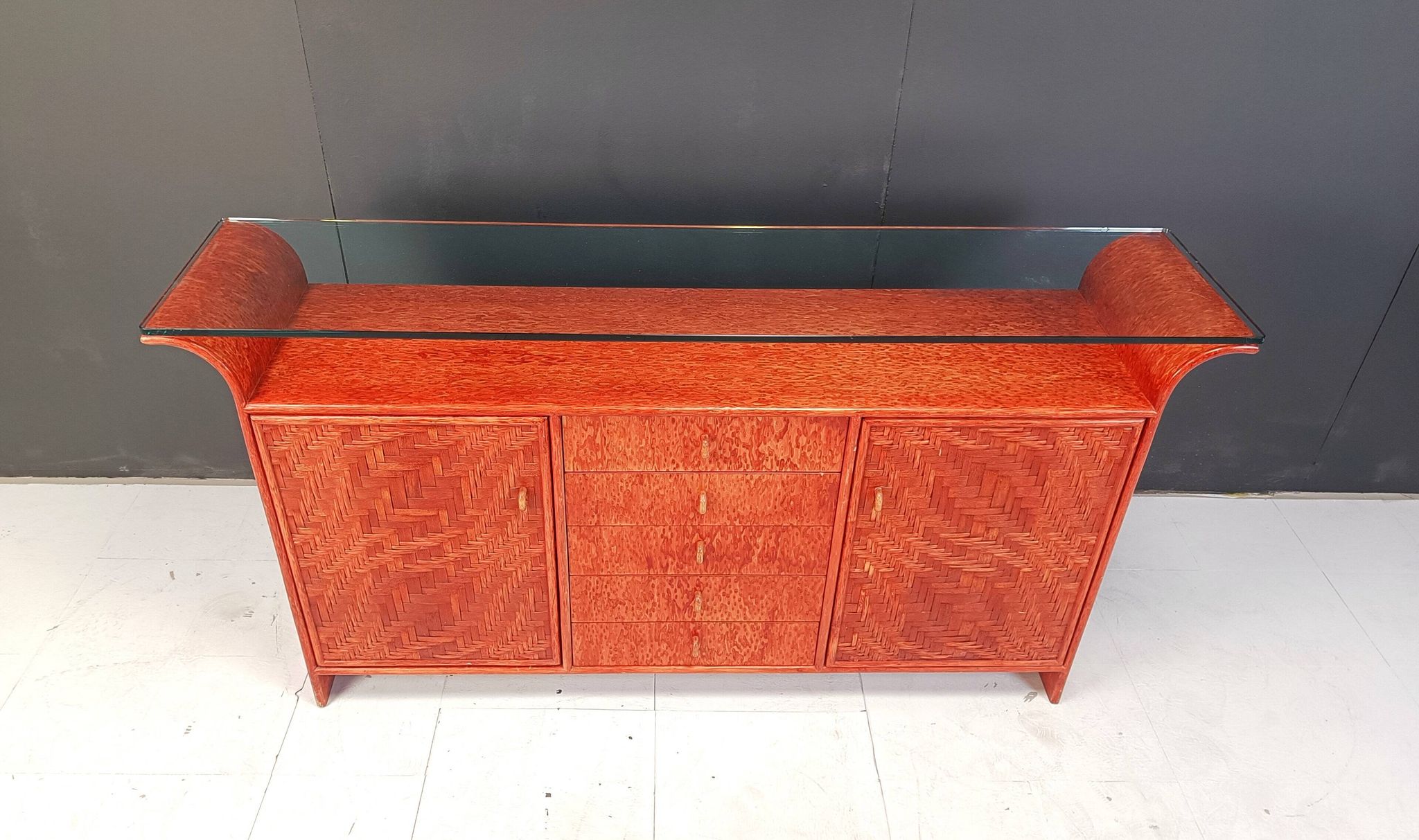 Buffet en rotin vintage, années 1970