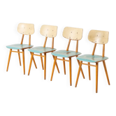 Set of 4 midcentury dining chairs from TON, blue painted plywood, 1960S