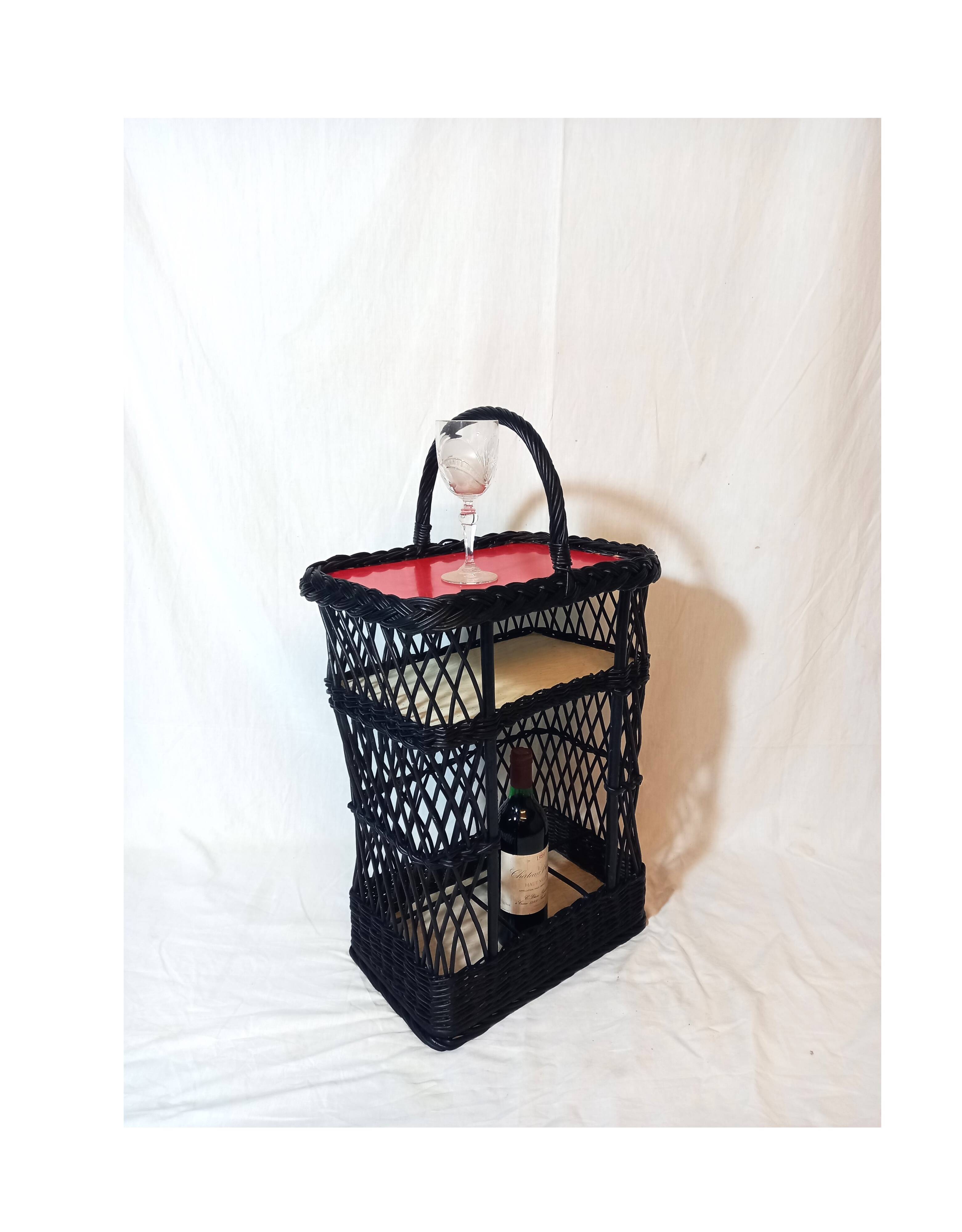 Mini bar or portable bottle holder in black rattan