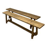 Pair of solid stripped oak farmhouse benches