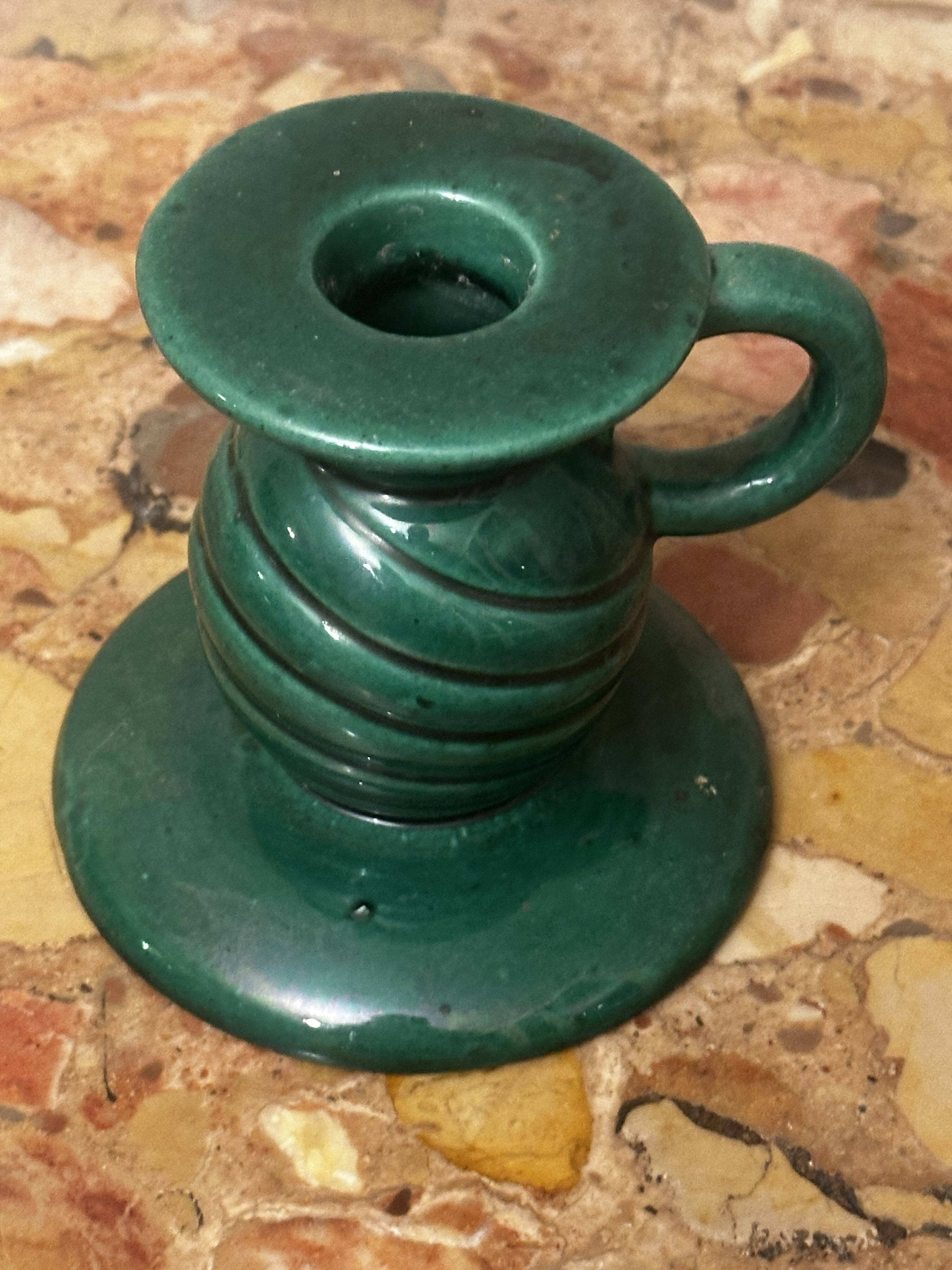 Saint-Clément green ceramic candlestick, 1950s