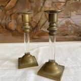 Pair of brass and plexiglass candlesticks 70s