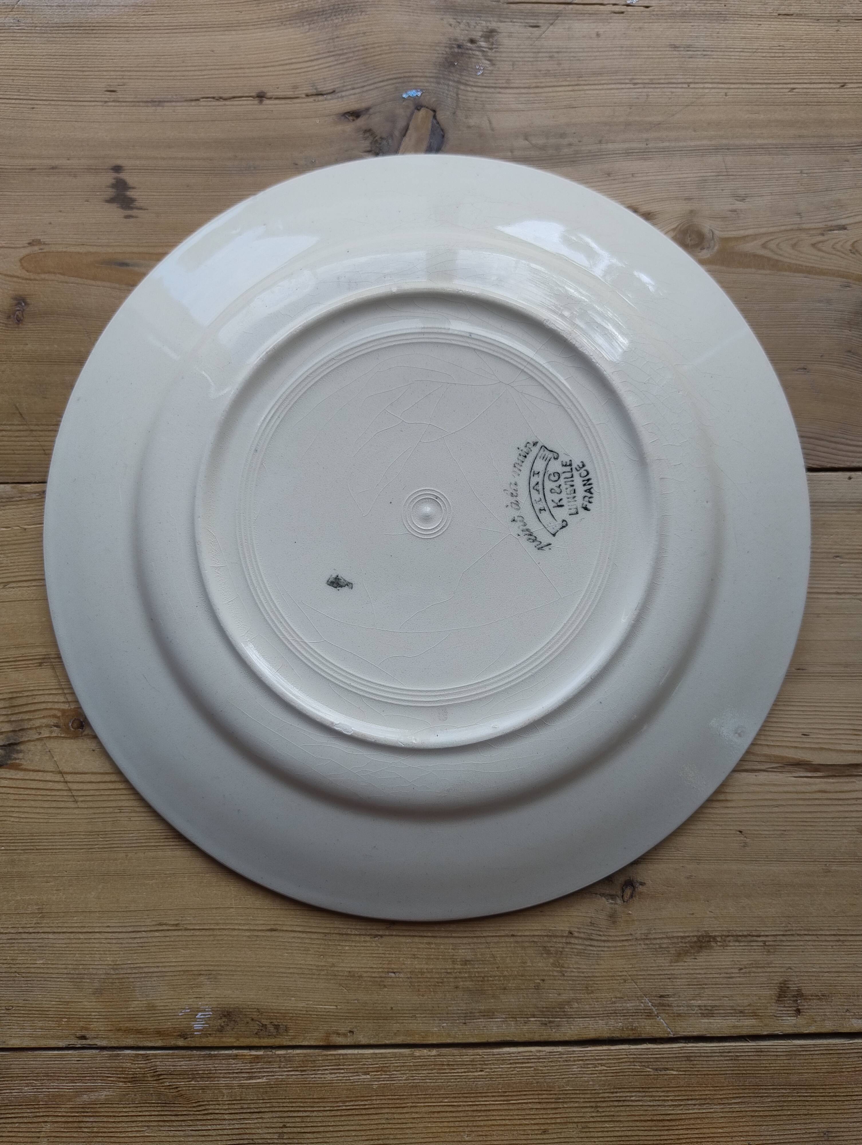 Assiette plate vintage faïence Lunéville K&G modèle Mai