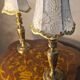 pair of Empire brass bedside lamps 34x14 electric working embroidered lampshade very beautiful