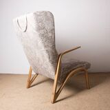 High armchair in curved beech and recent konkav fabric model by paul bode for federholz.