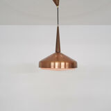 Sandinavian modern copper and wood pendant light, 1960's