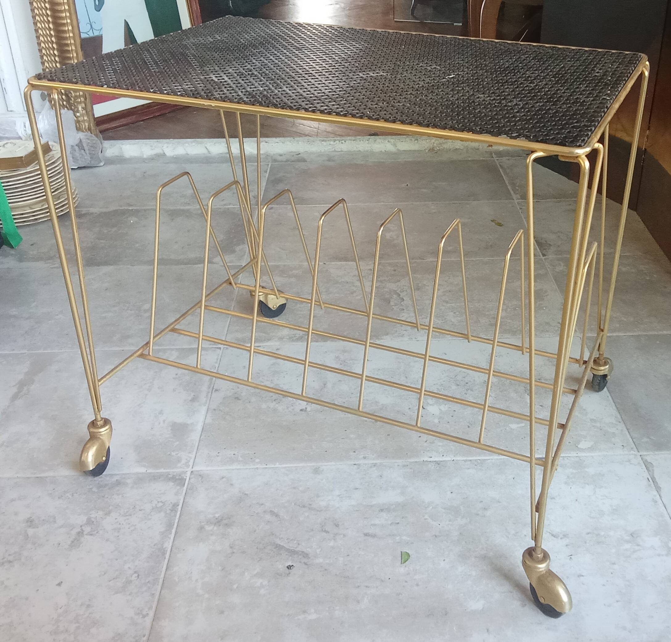 Desserte roulante vintage porte vinyle