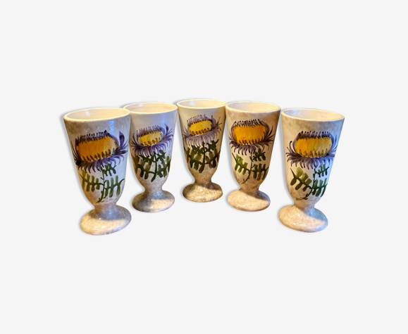 5 mazagrans grès décoré