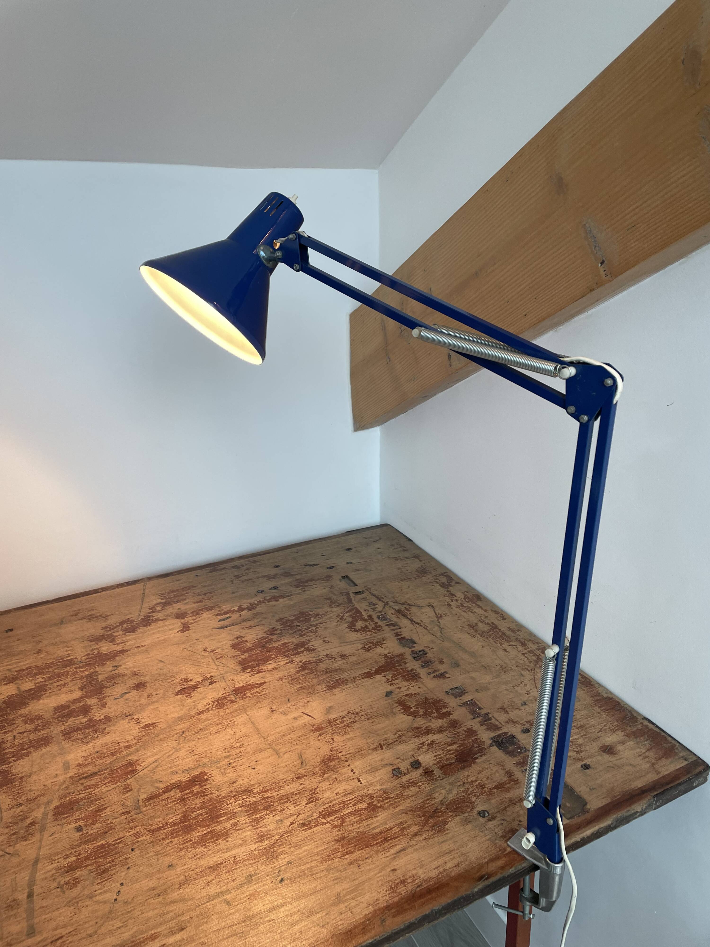 Vintage, architect lamp, articulated lamp, Twist brand, Model T1, 1970s, blue, décor