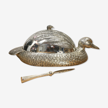 Terrine en forme de canard en métal argenté