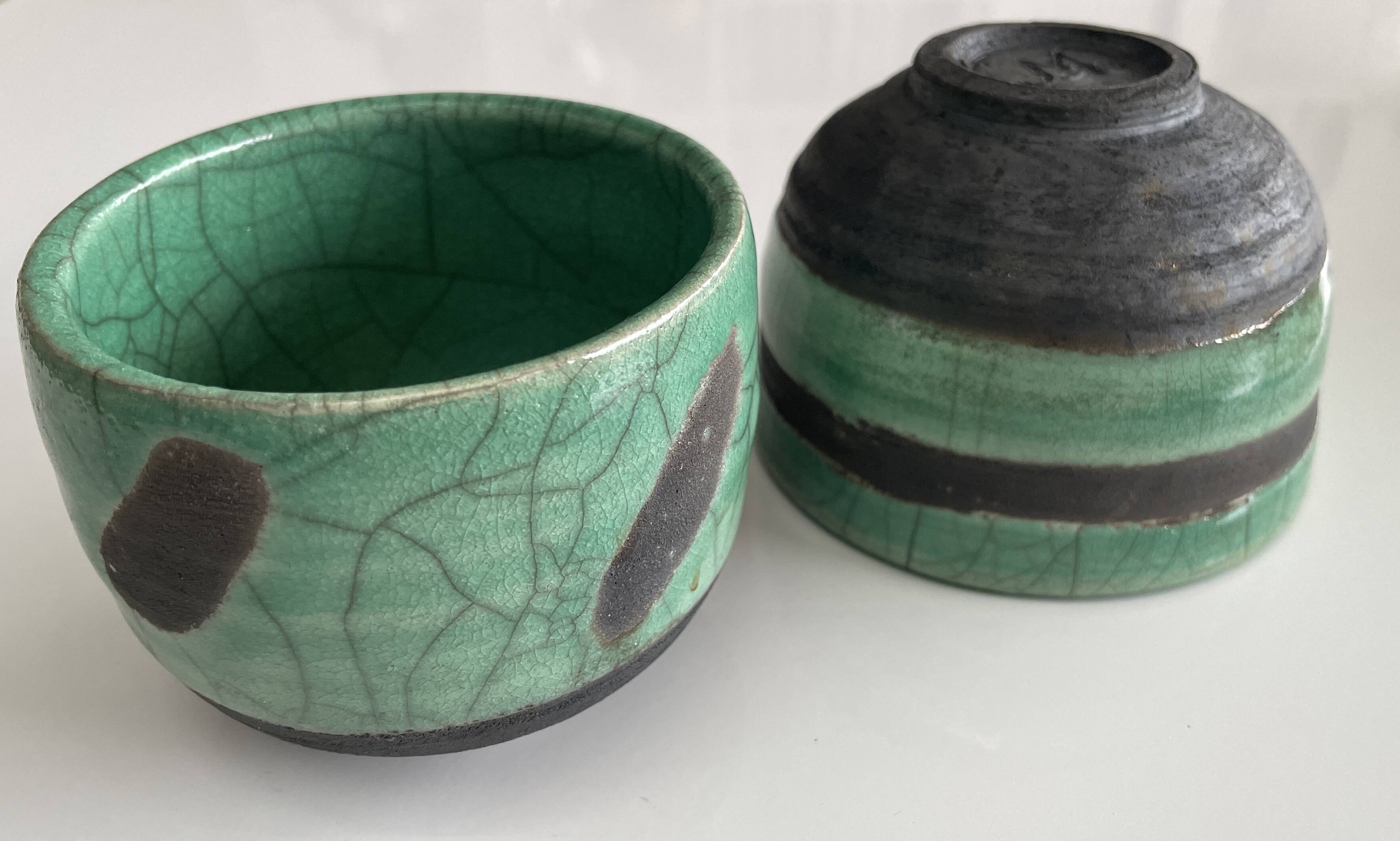 Pair of raku tea bowls, handmade ceramics