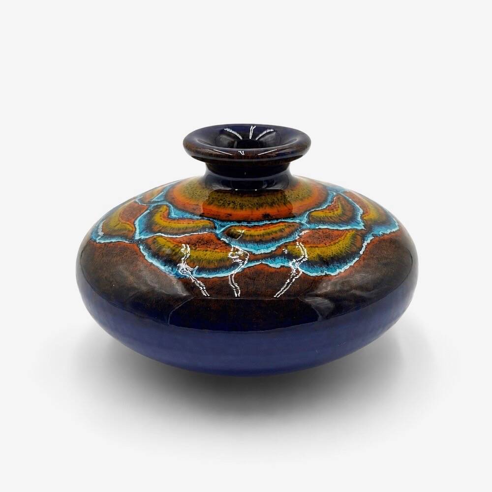 Vase galet en céramique émaillée polychrome vintage