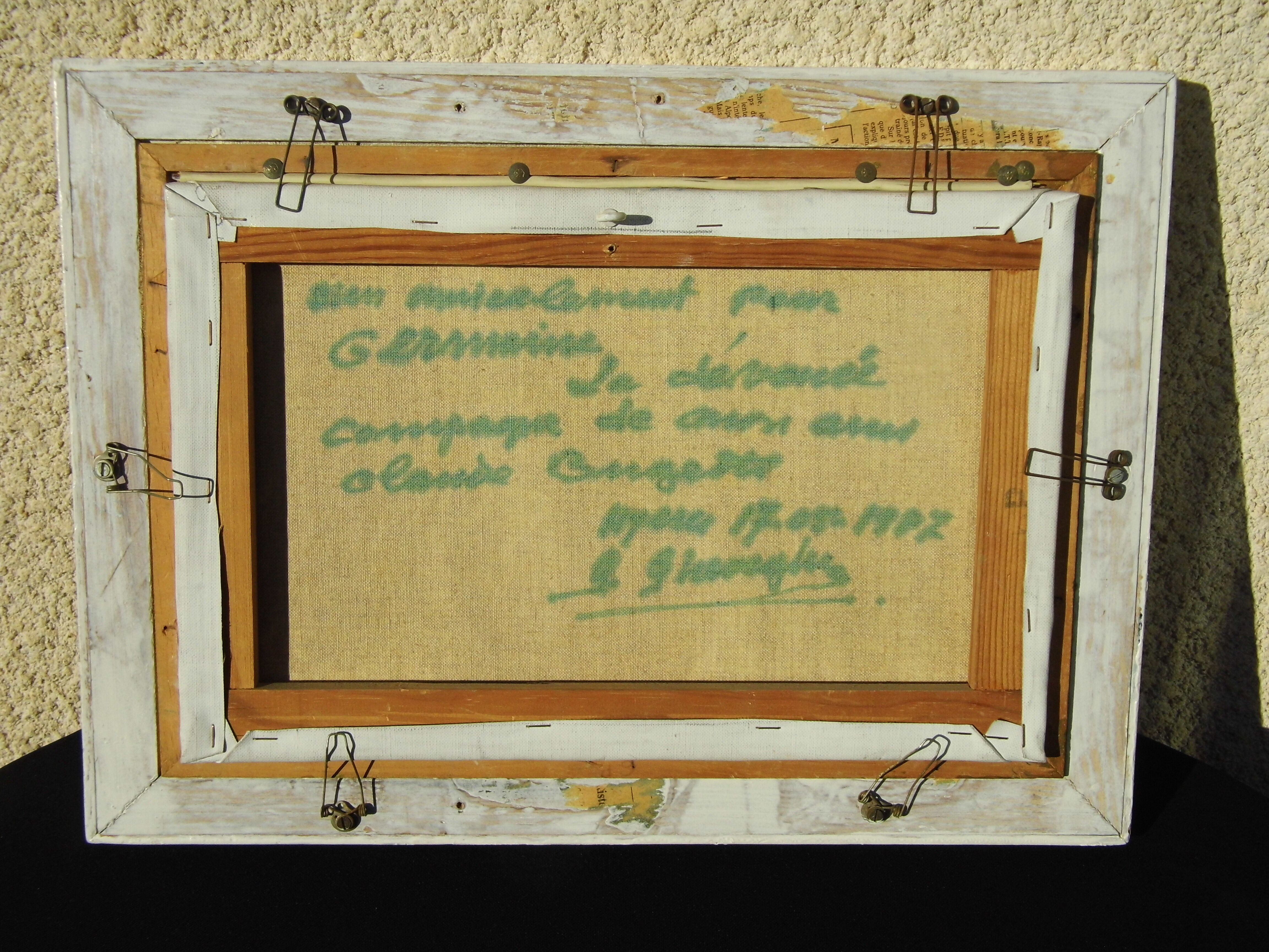 Ancient painting oil on canvas sign g. gheorgiu vase of flowers peony tbe