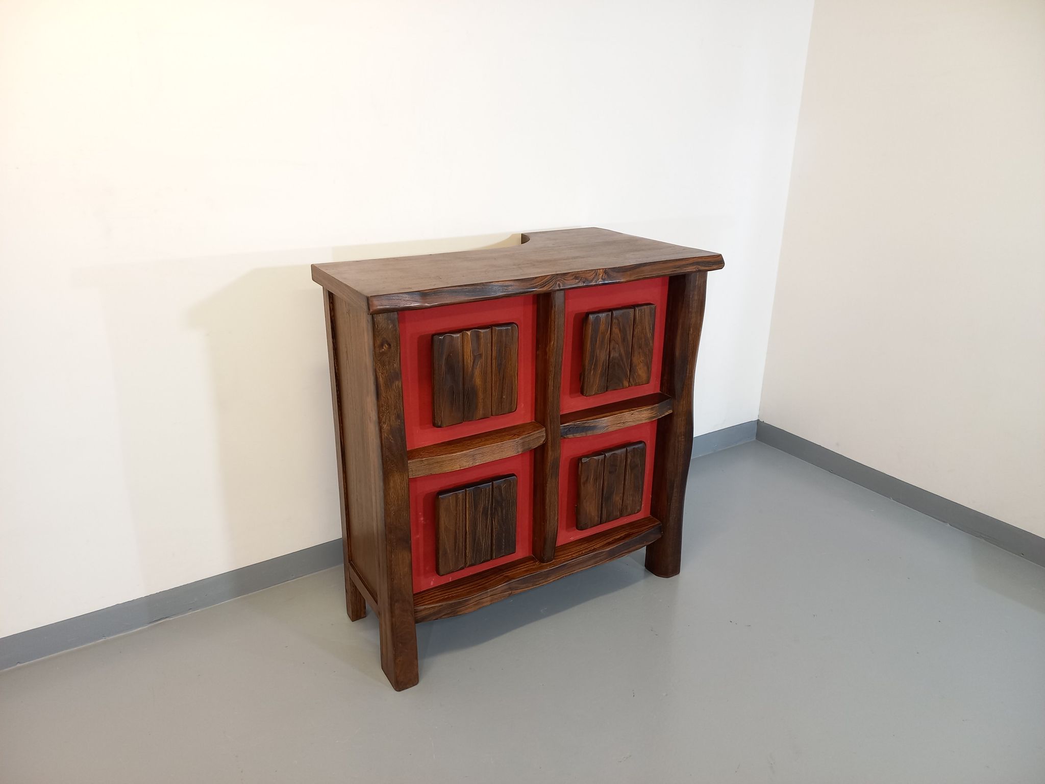 Bright brutalist bar furniture aranjou vintage from the 50s 60s in solid elm