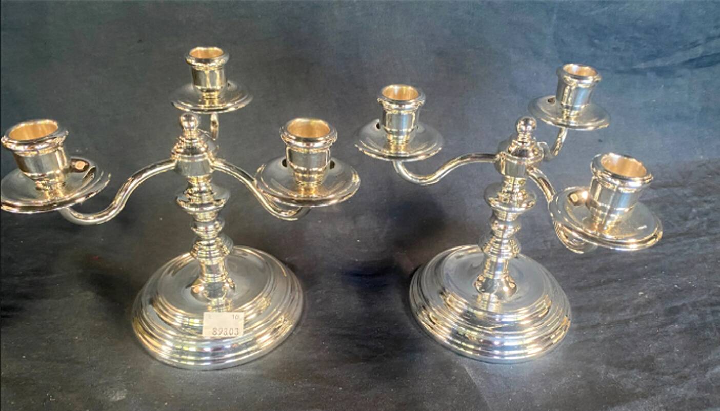 Christofle pair of three-armed silver-plated metal candelabras