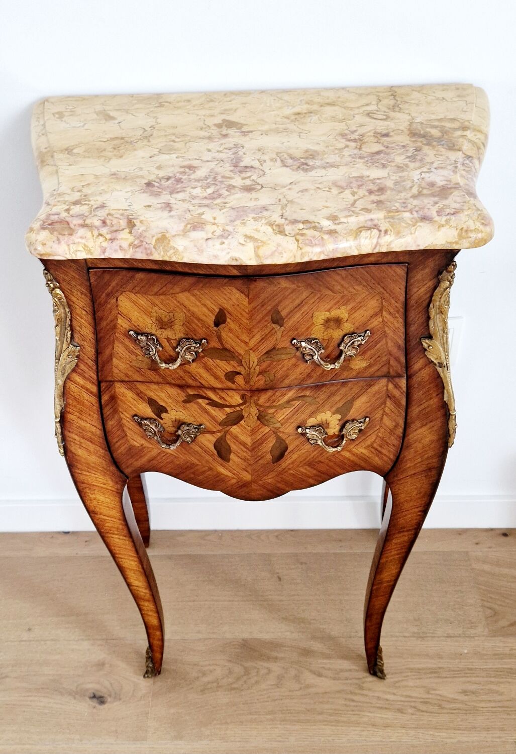 Chest of drawers marquetry Louis XVI style signed Marquant