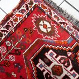 Vintage 1940s Persian Shiraz rug, tribal triple medallion, red field, 115cm x 156cm