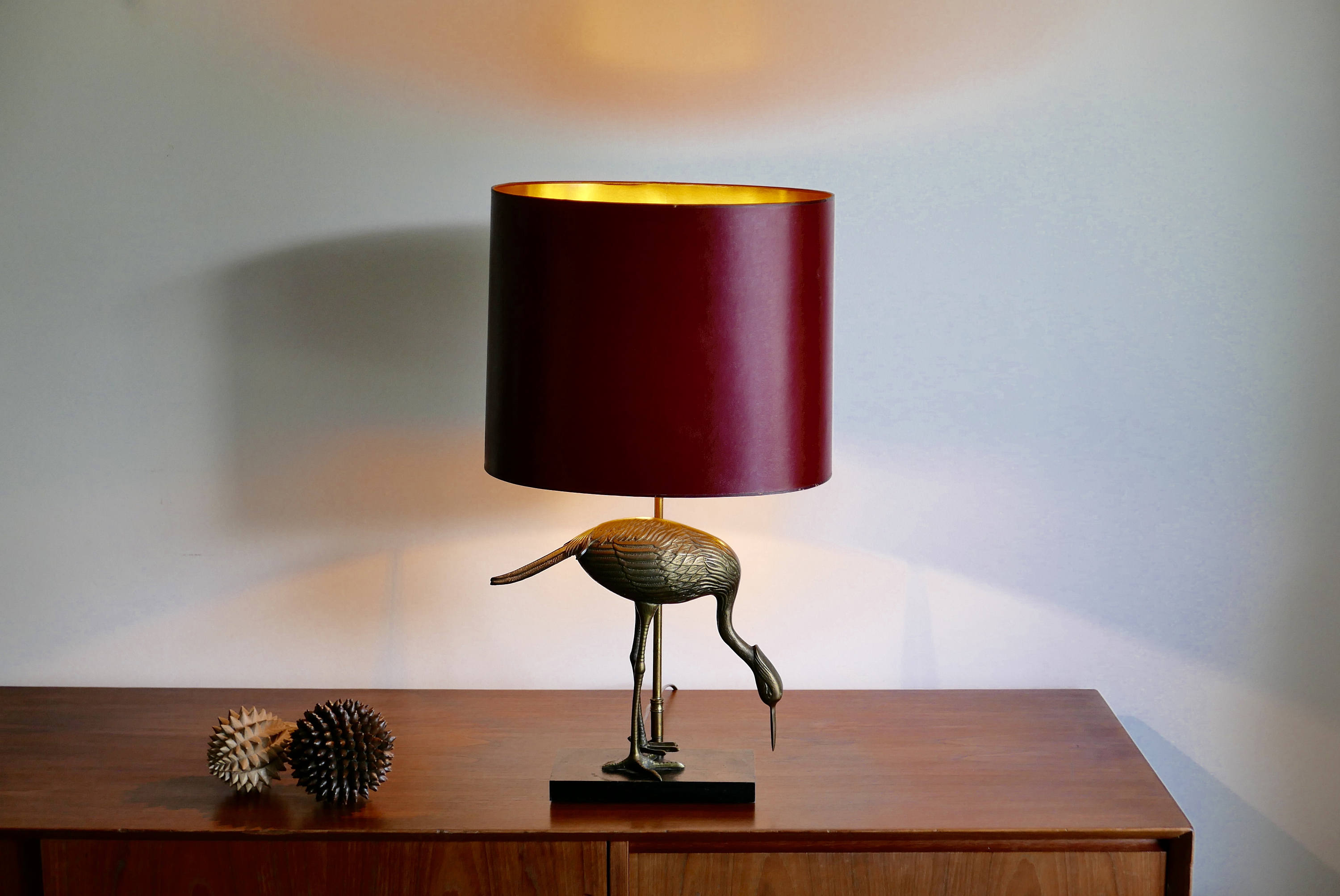 Imposing sculpture heron brass lamp 50 years