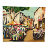 The flower market, oil on canvas signed Luga.