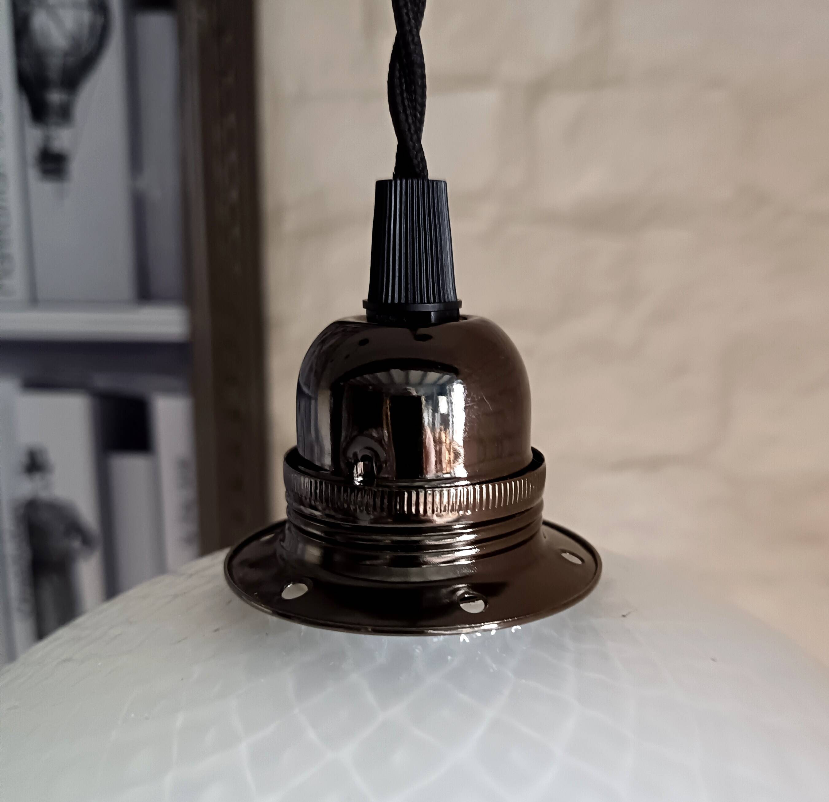 Vintage opaline glass ball pendant light with geometric patterns