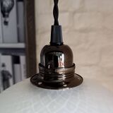 Vintage opaline glass ball pendant light with geometric patterns