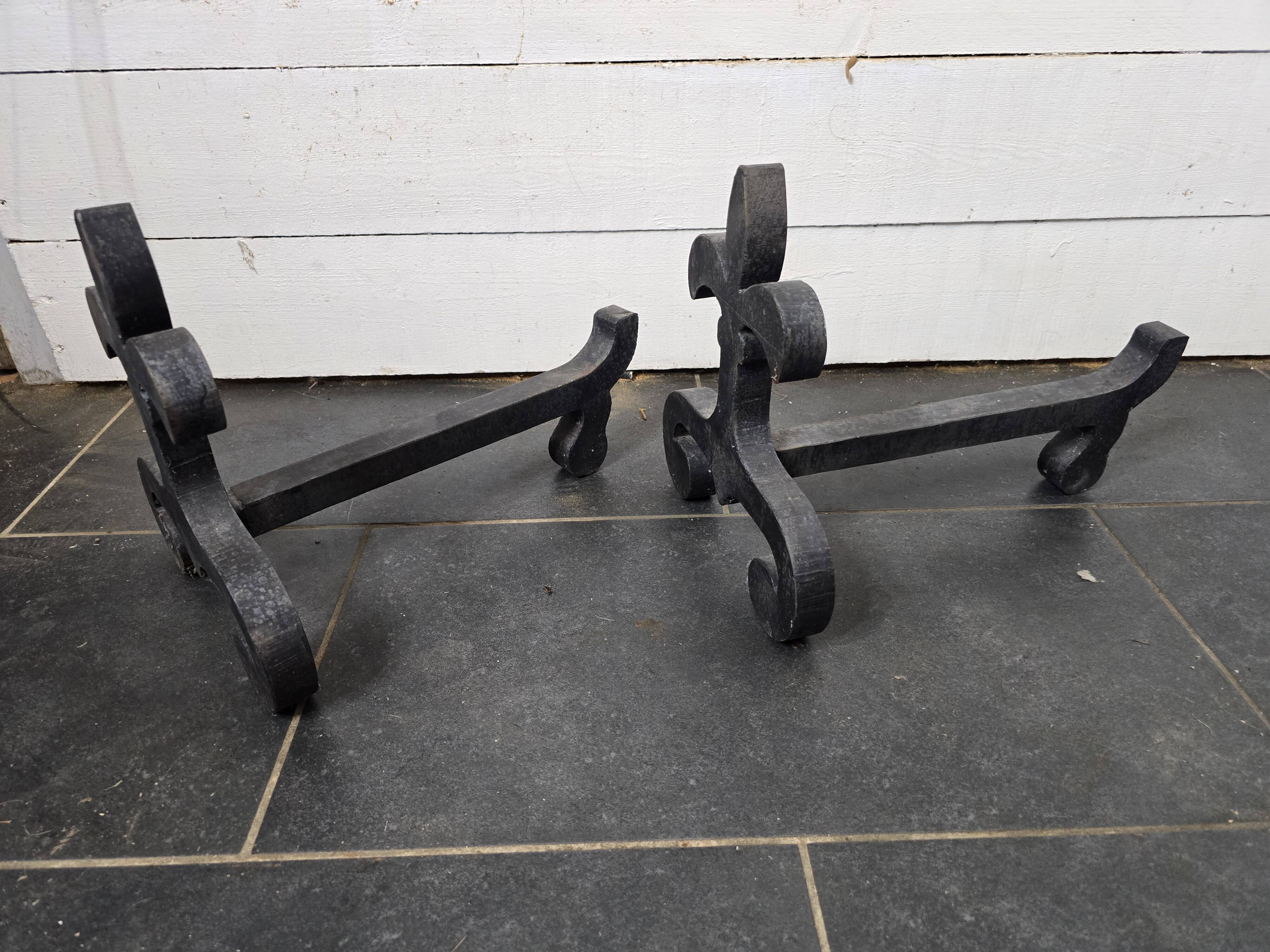 Pair of wrought iron andirons
