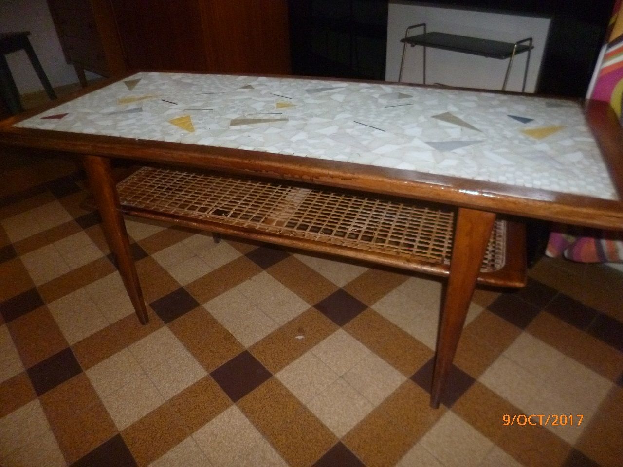 Coffee table teak tiled door magazines caning of the 60s Scandinavian style