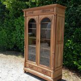Antique Napoleon 3 bookcase, two doors, 1 drawer, solid walnut, raw wood