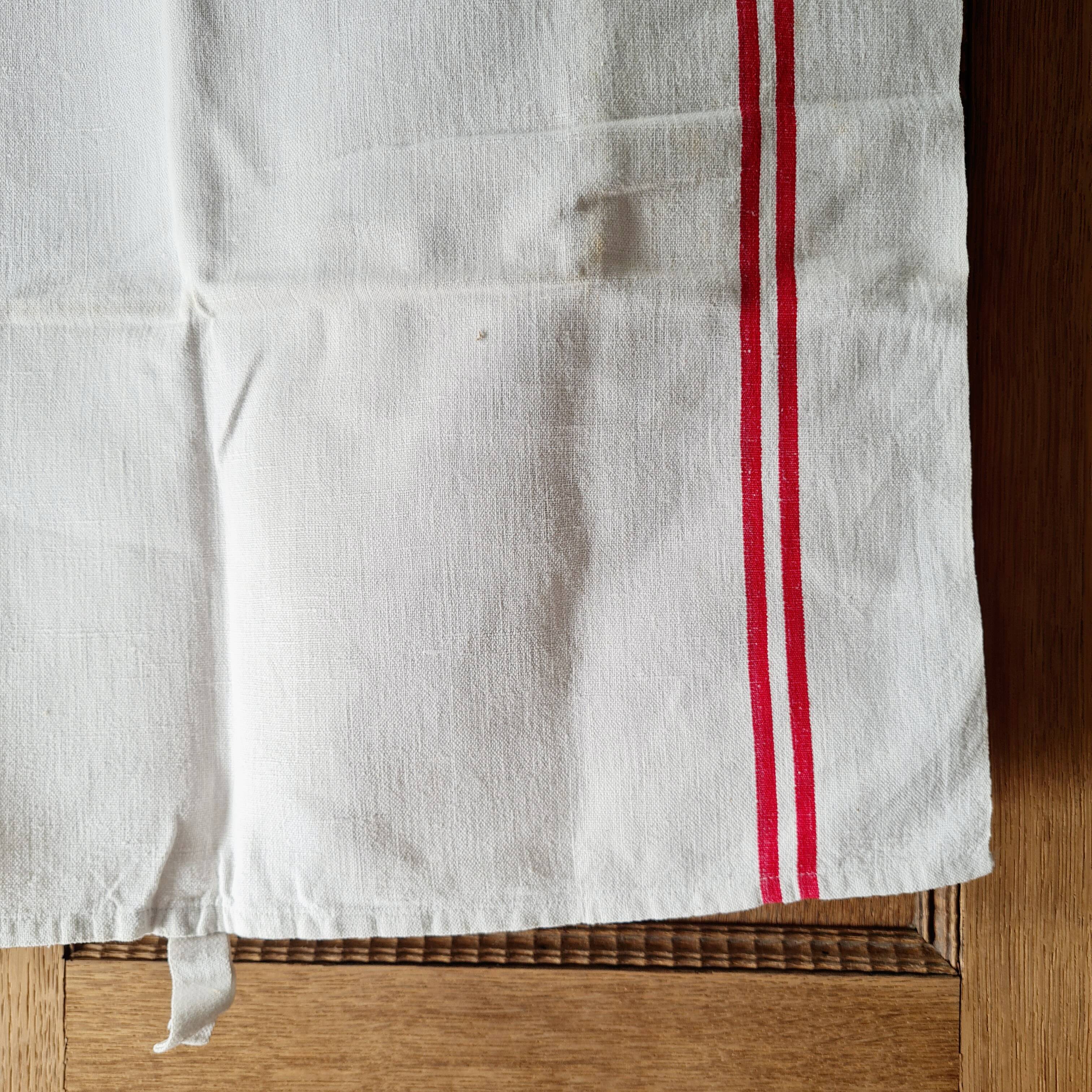 Striped and monogram linen tea towel