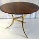 Tripod round coffee table in gilded brass and rosewood – 60s/70s