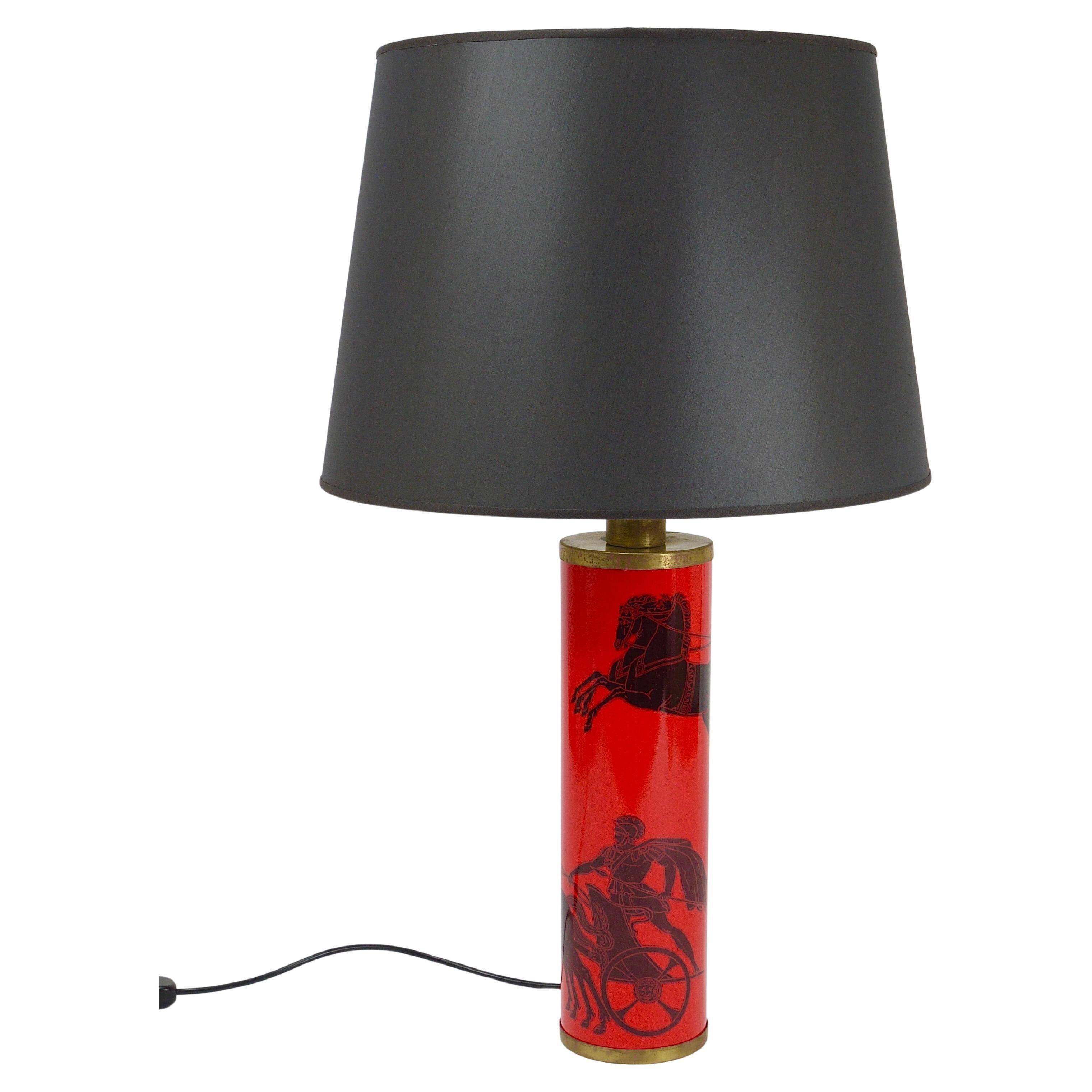 Piero Fornasetti Grande table lamp Bighe red and black mid-century, Italy, 1950s