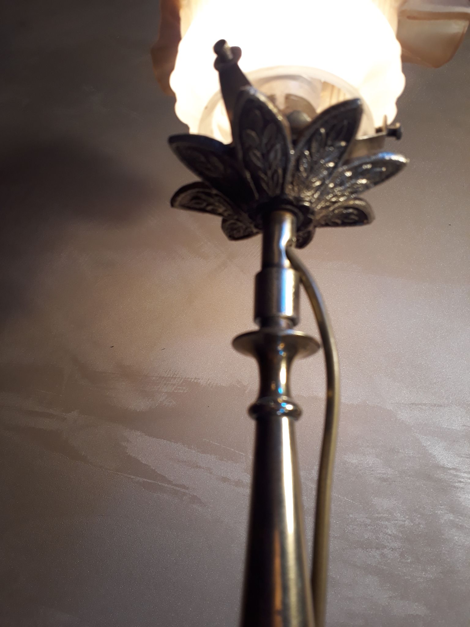 Lamp, brass foot and tulip glass, 1930