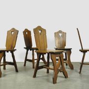 Chaises de salle à manger en chêne vintage brutaliste faites à la main, années 1930
