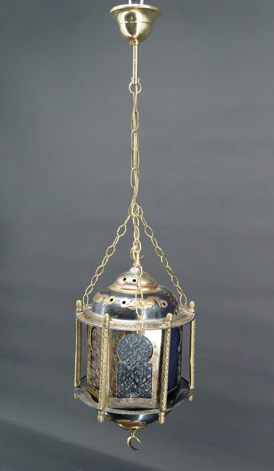 Moorish lantern in brass and colored glass, North Africa, 20th century