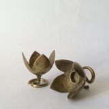 Pair of brass lotus flower candlesticks