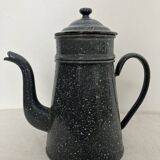 Ancienne cafetière tôle émaillée, gris moucheté